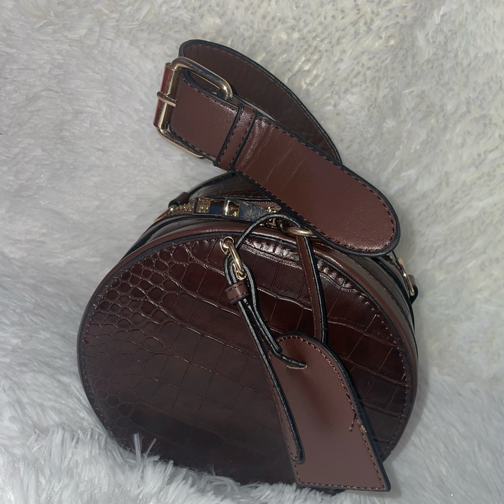 Brown pillbox handbag